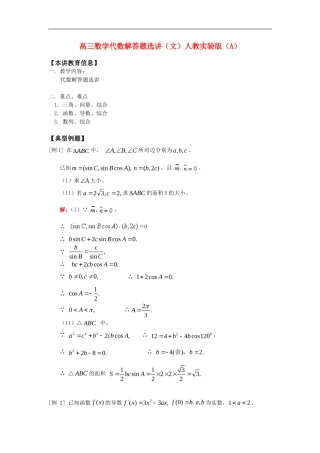 高三数学代数解答题选讲（文）知识精讲人教实验版（A）