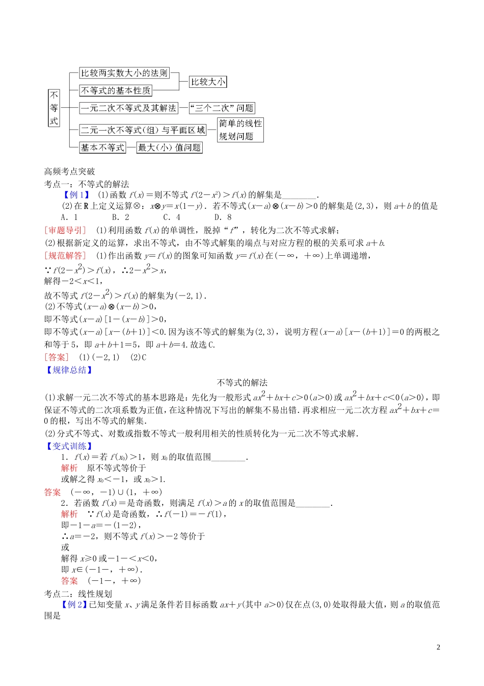 高三数学二轮复习 第4讲 不等式 苏教版-苏教版高三全册数学试题_第2页