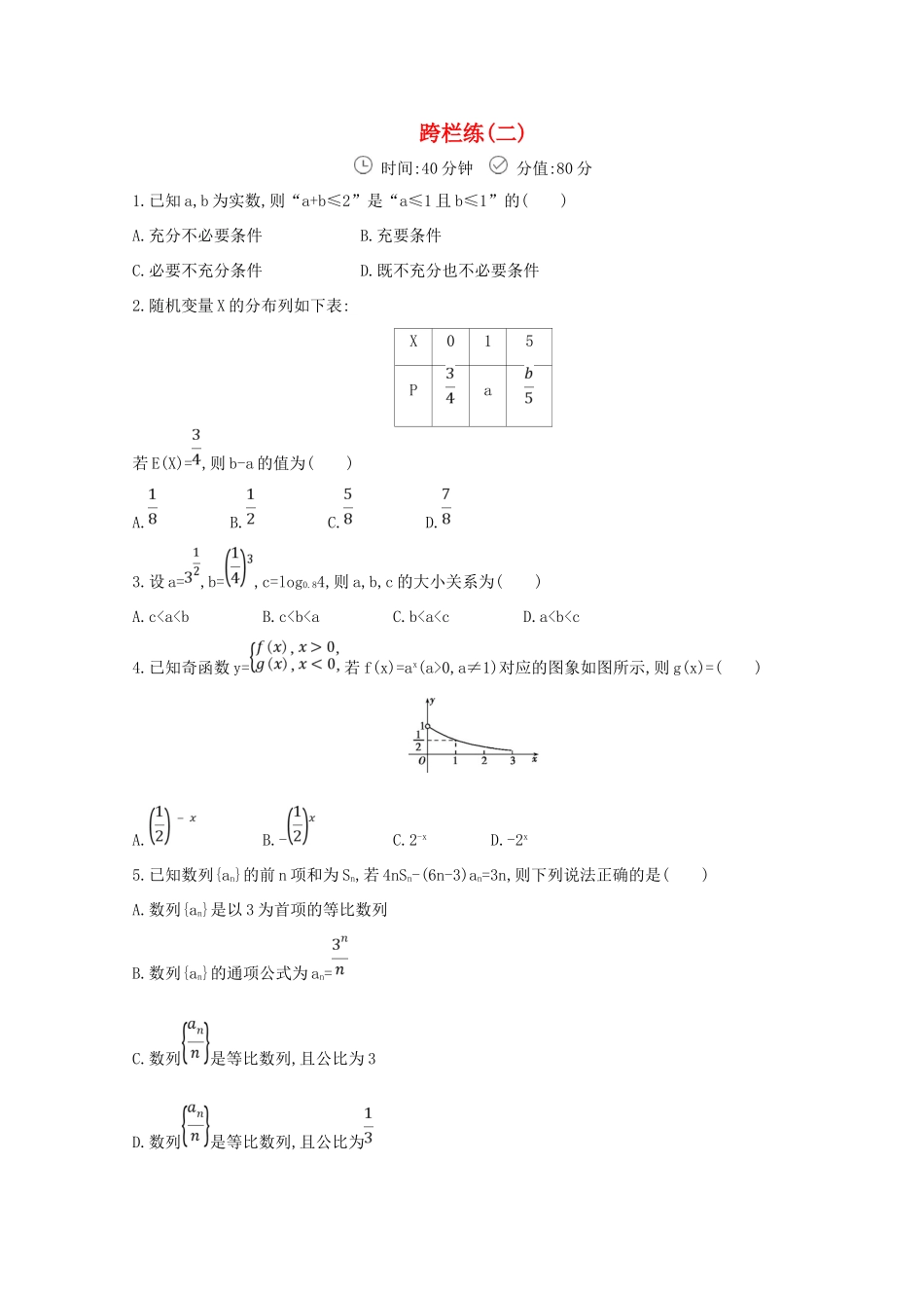 高三数学二轮复习 冲刺提分作业 第三篇 多维特色练 小题分层练 跨栏练（二）理-人教版高三全册数学试题_第1页