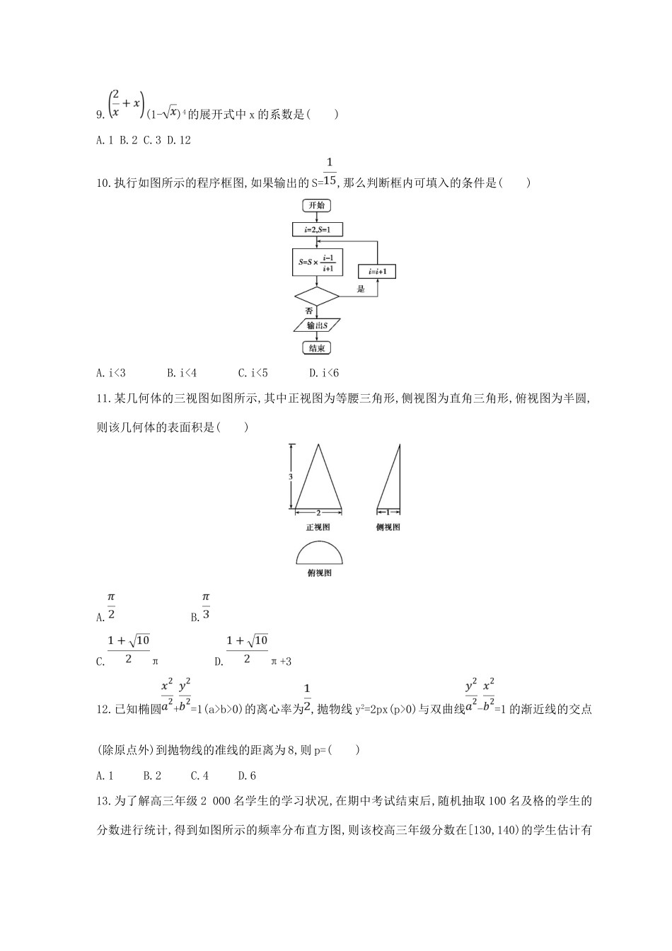 高三数学二轮复习 冲刺提分作业 第三篇 多维特色练 小题分层练 基础练（一）理-人教版高三全册数学试题_第2页