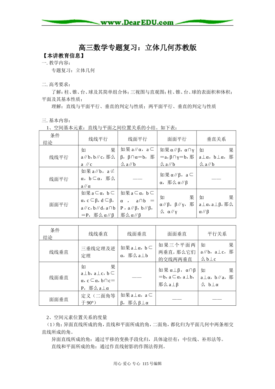 高三数学专题复习：立体几何苏教版知识精讲_第1页