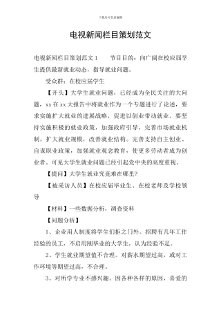 电视新闻栏目策划范文