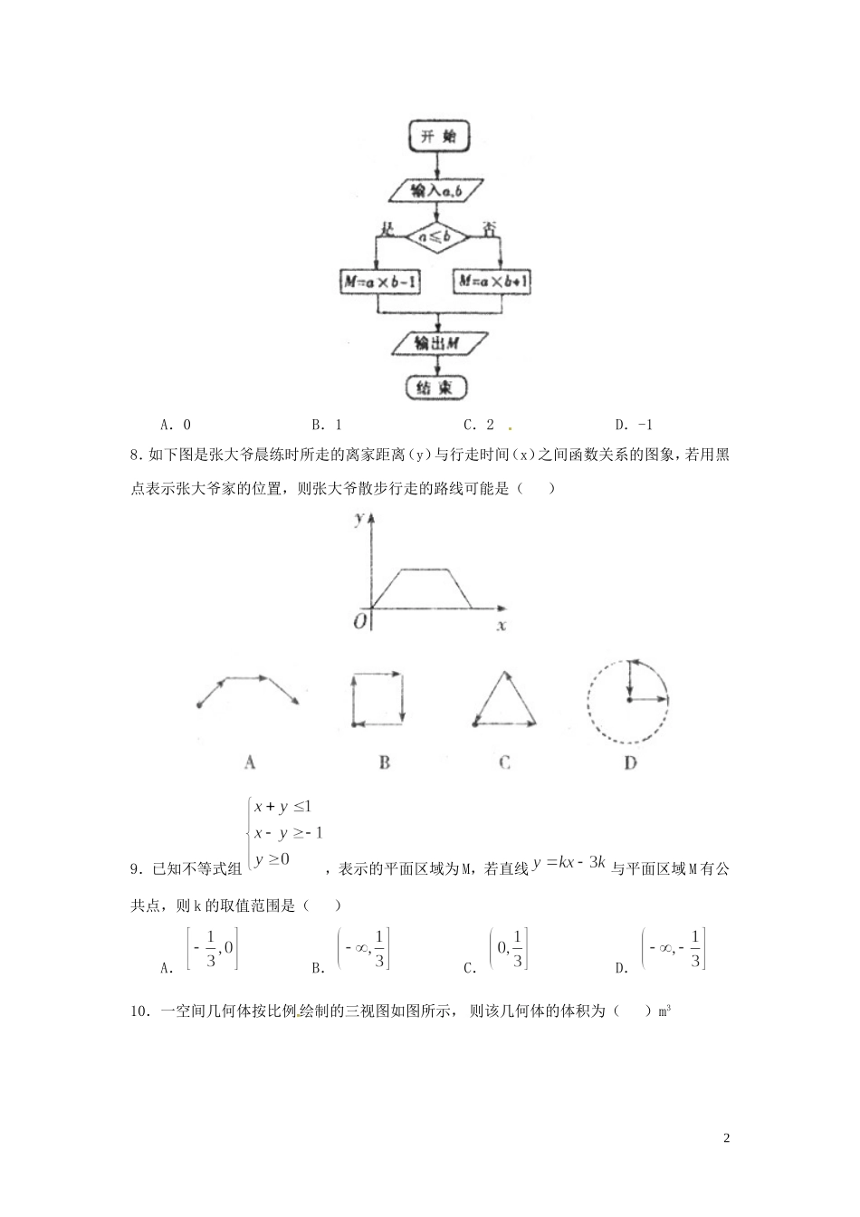 高三数学下学期第二次阶段考试试题 理-人教版高三全册数学试题_第2页