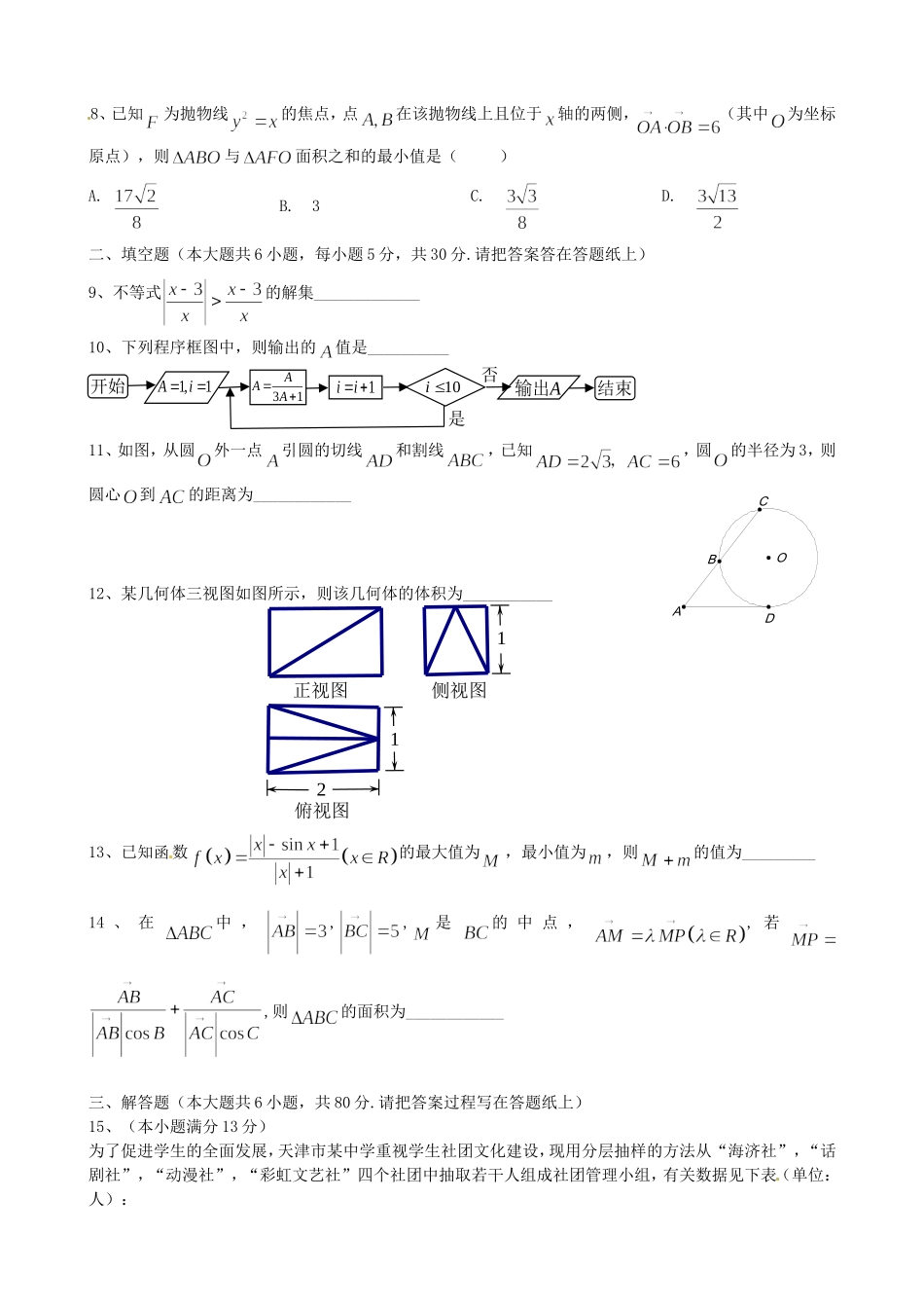 高三数学下学期第二次热身练试题 文-人教版高三全册数学试题_第2页