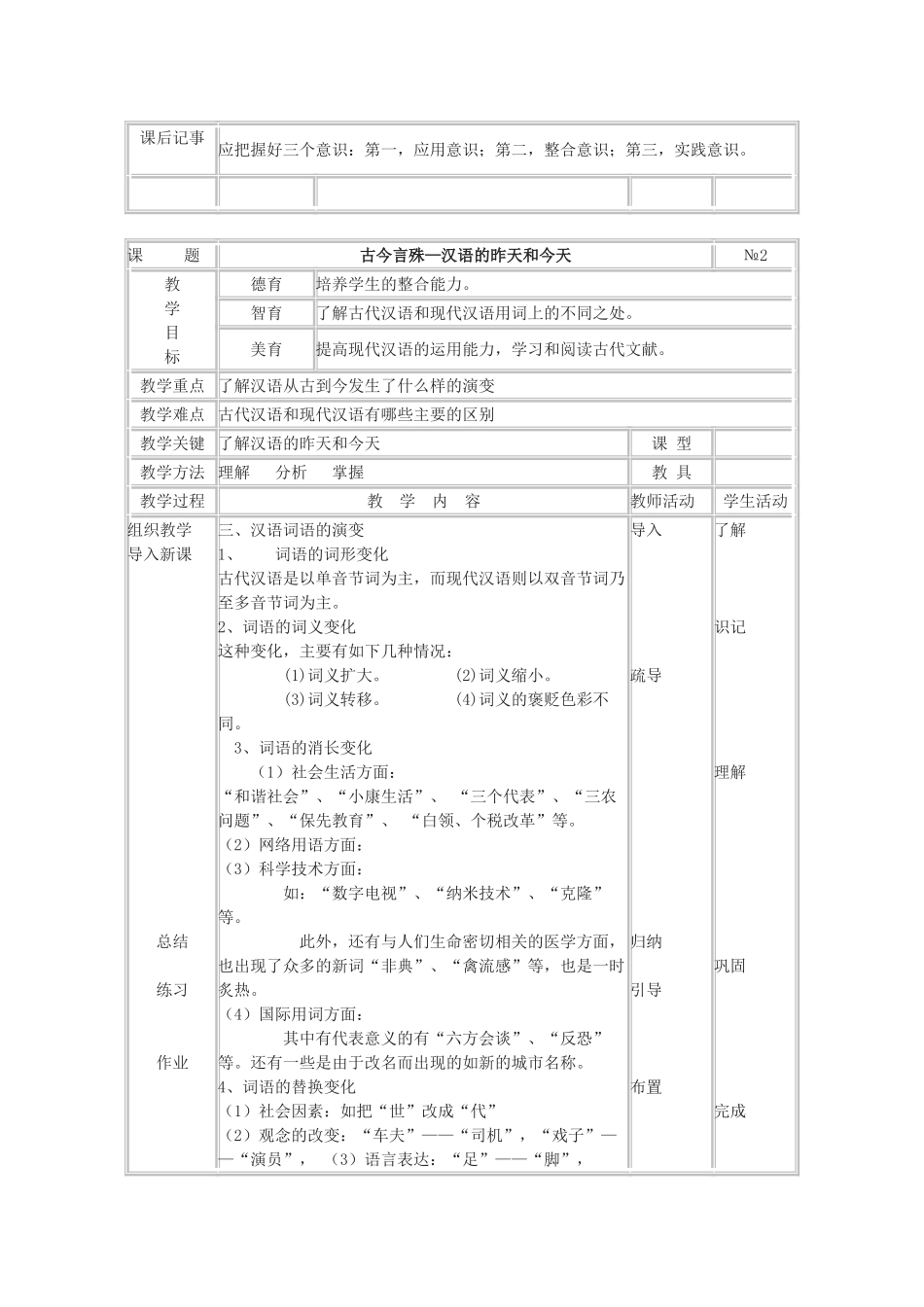 高中语文《古今言殊-汉语的昨天和今天》教案 人教版选修《语言文字应用》_第2页