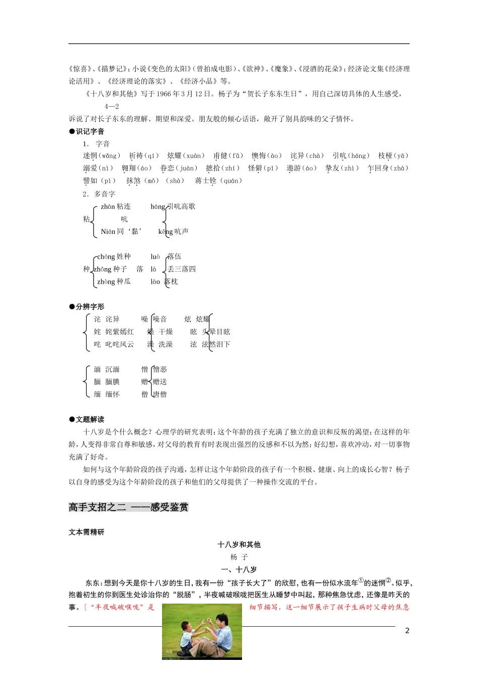 高中语文《十八岁和其他》教案 苏教版必修1_第2页