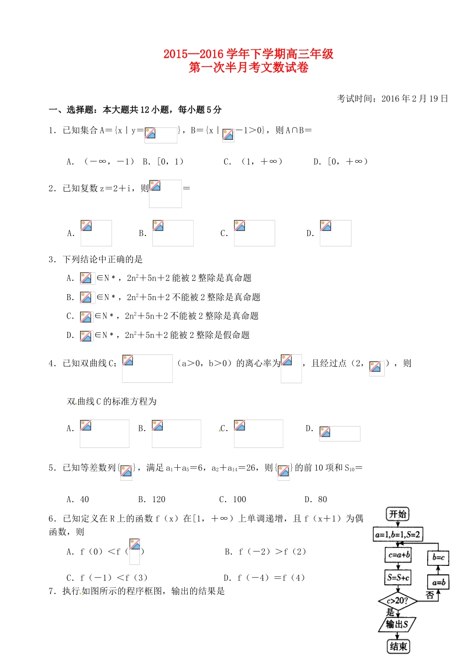 高三数学下学期第一次半月考试题 文-人教版高三全册数学试题_第1页