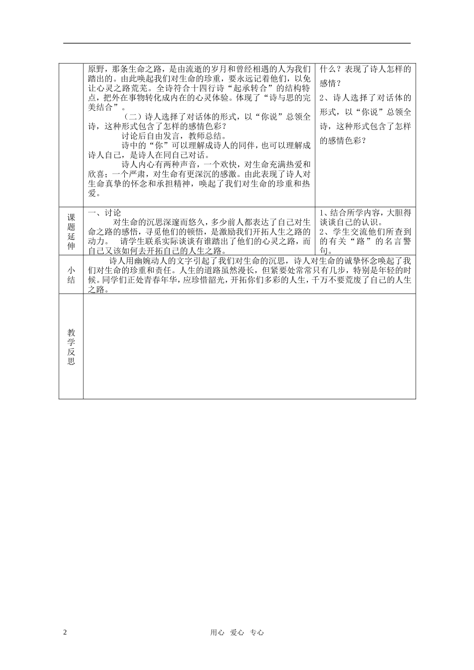 高中语文《你说你最爱看这原野里》教案 语文版必修1_第2页