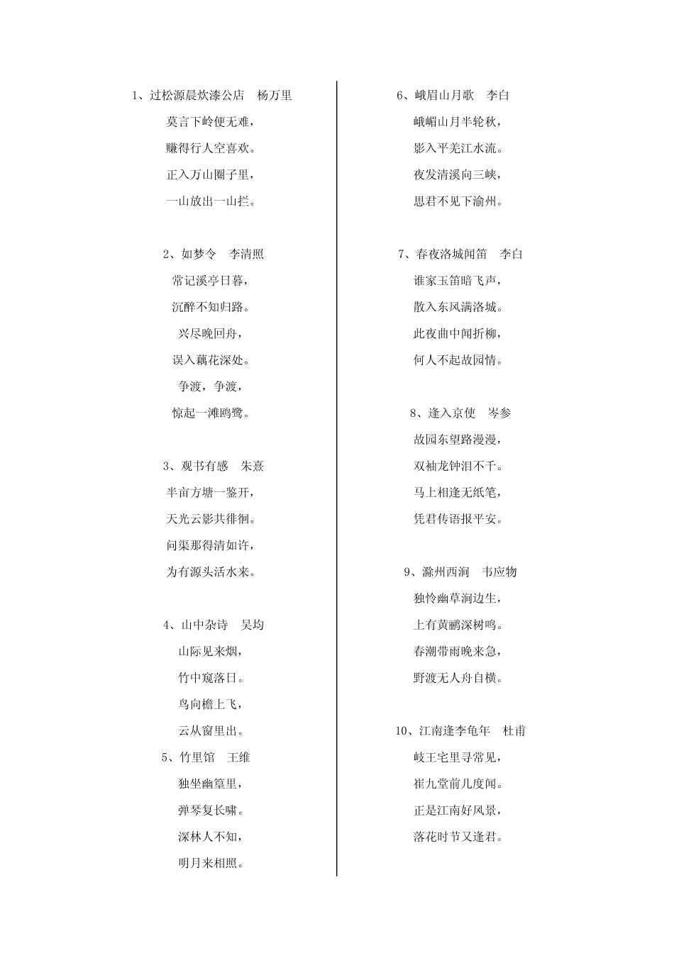 小学生古诗词大赛题库 _第1页