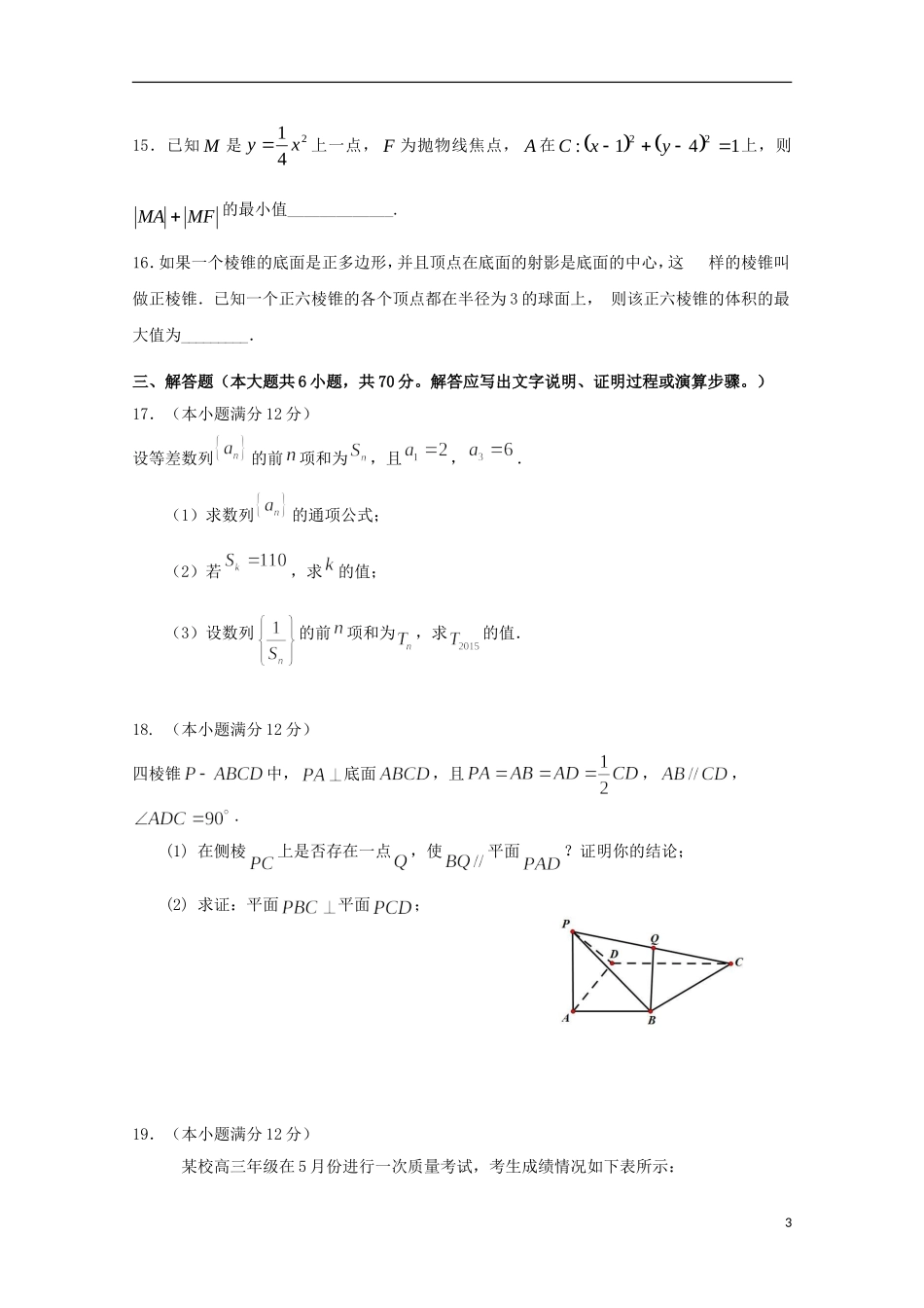 高三数学下学期押题考试试题 文-人教版高三全册数学试题_第3页