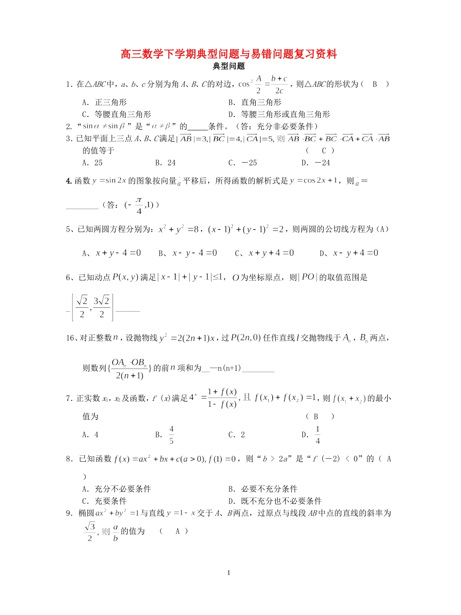 高三数学下学期典型问题与易错问题复习资料_第1页