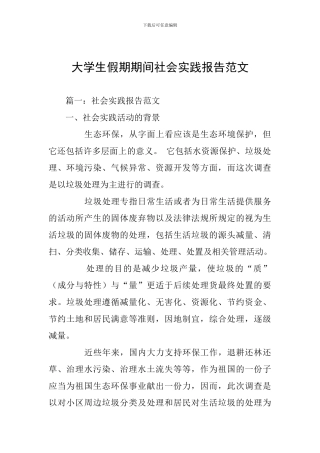 大学生假期期间社会实践报告范文