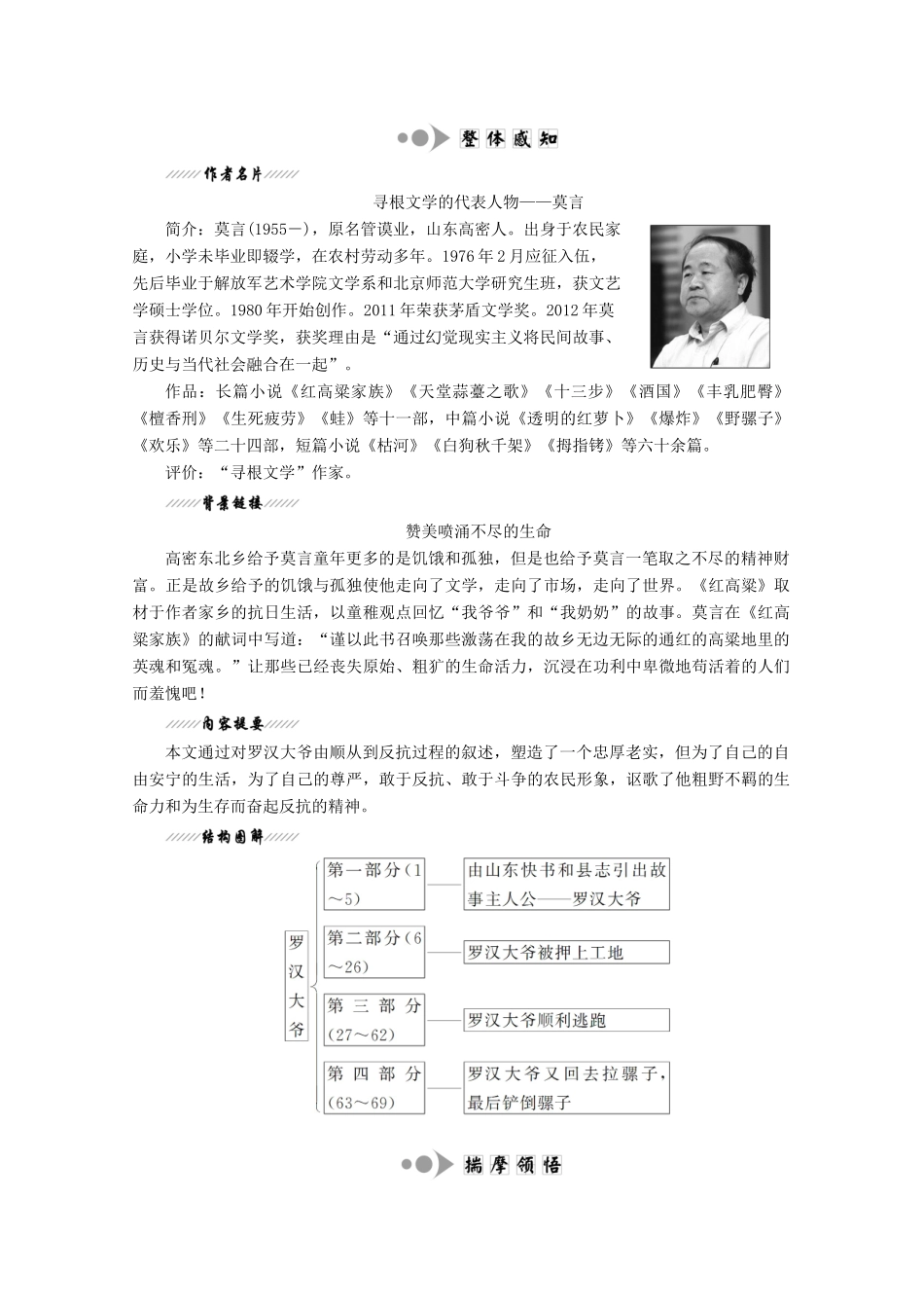 高中语文 第九单元 第18课《红高粱》罗汉大爷讲义 新人教版选修《中国小说欣赏》-新人教版高二《中国小说欣赏》语文教案_第2页