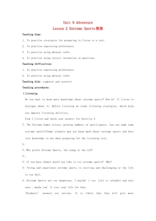 高中英语 Unit8 lesson2 Extreme Sports 教案 北师大版必修3