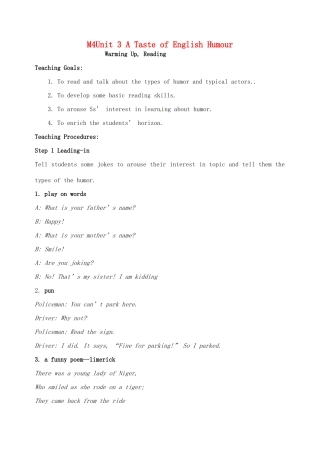 高中英语 Unit3 A taste of English humour教案 新人教版必修4-新人教版高二必修4英语教案