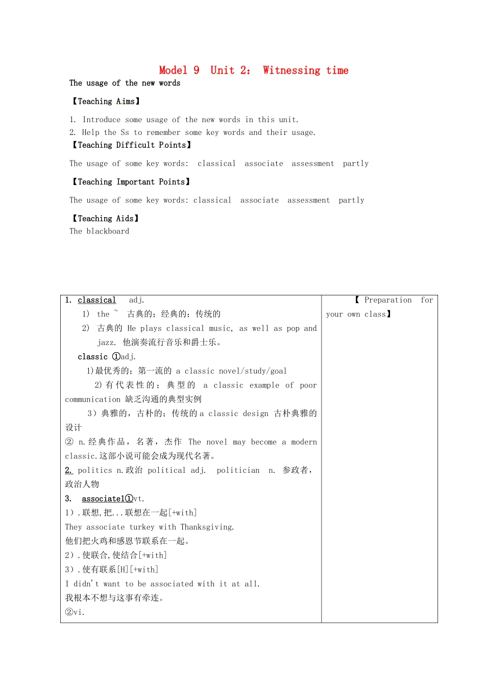 高中英语 Unit2 Witnessing time The usage of the new words教案 牛津译林版选修9-牛津版高二选修9英语教案_第1页