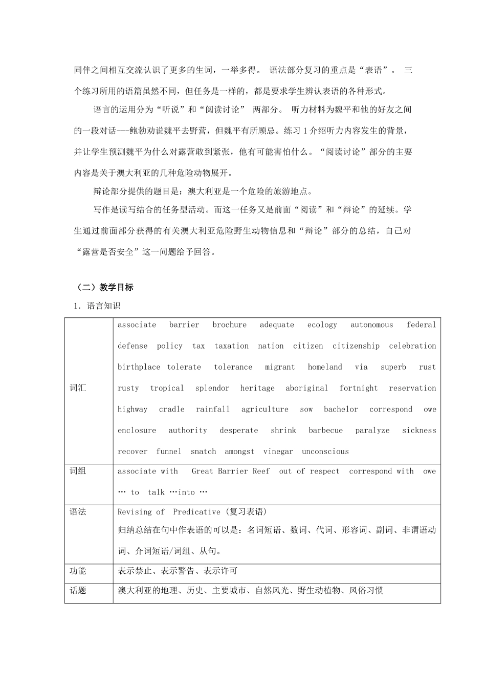 高中英语 Unit 3 Australia 教案2 新人教版选修9_第2页