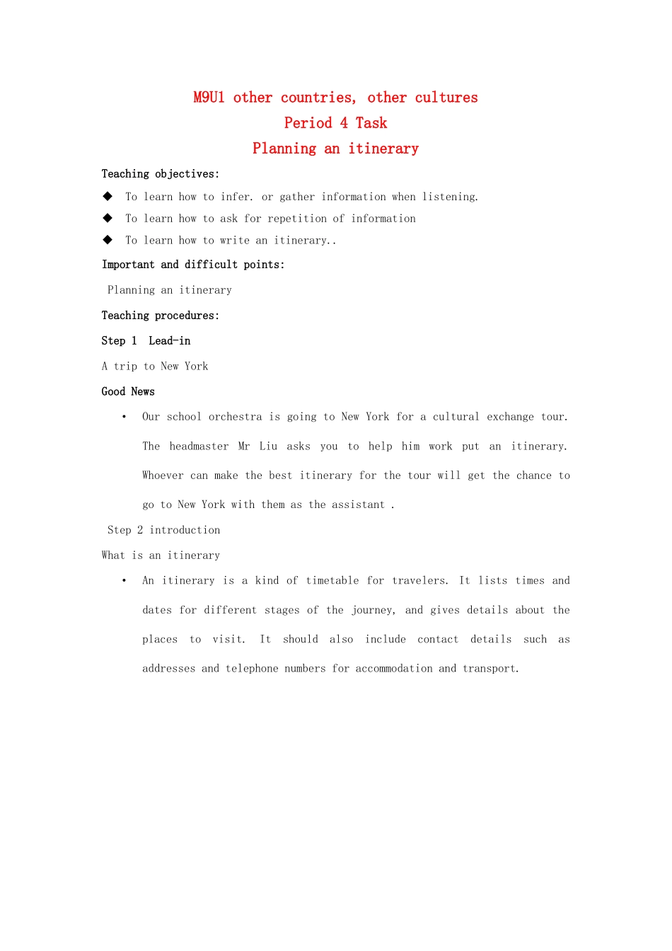 高中英语 Unit 1 Other countries, other cultures-Task精品教学设计 牛津译林版选修9_第1页