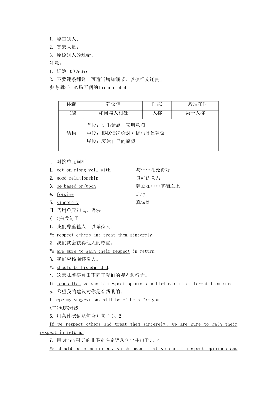 高中英语 Unit 1 Getting along with others Section Ⅶ Writing——建议信教案（含解析）牛津译林版必修5-牛津版高二必修5英语教案_第2页