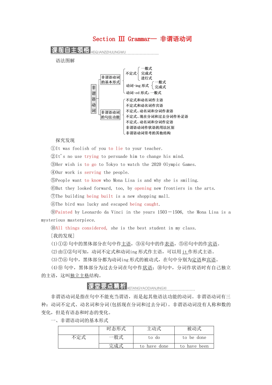 高中英语 Module 2 The Renaissance Section Ⅲ Grammar— 非谓语动词教案（含解析）外研版选修8-外研版高二选修8英语教案_第1页