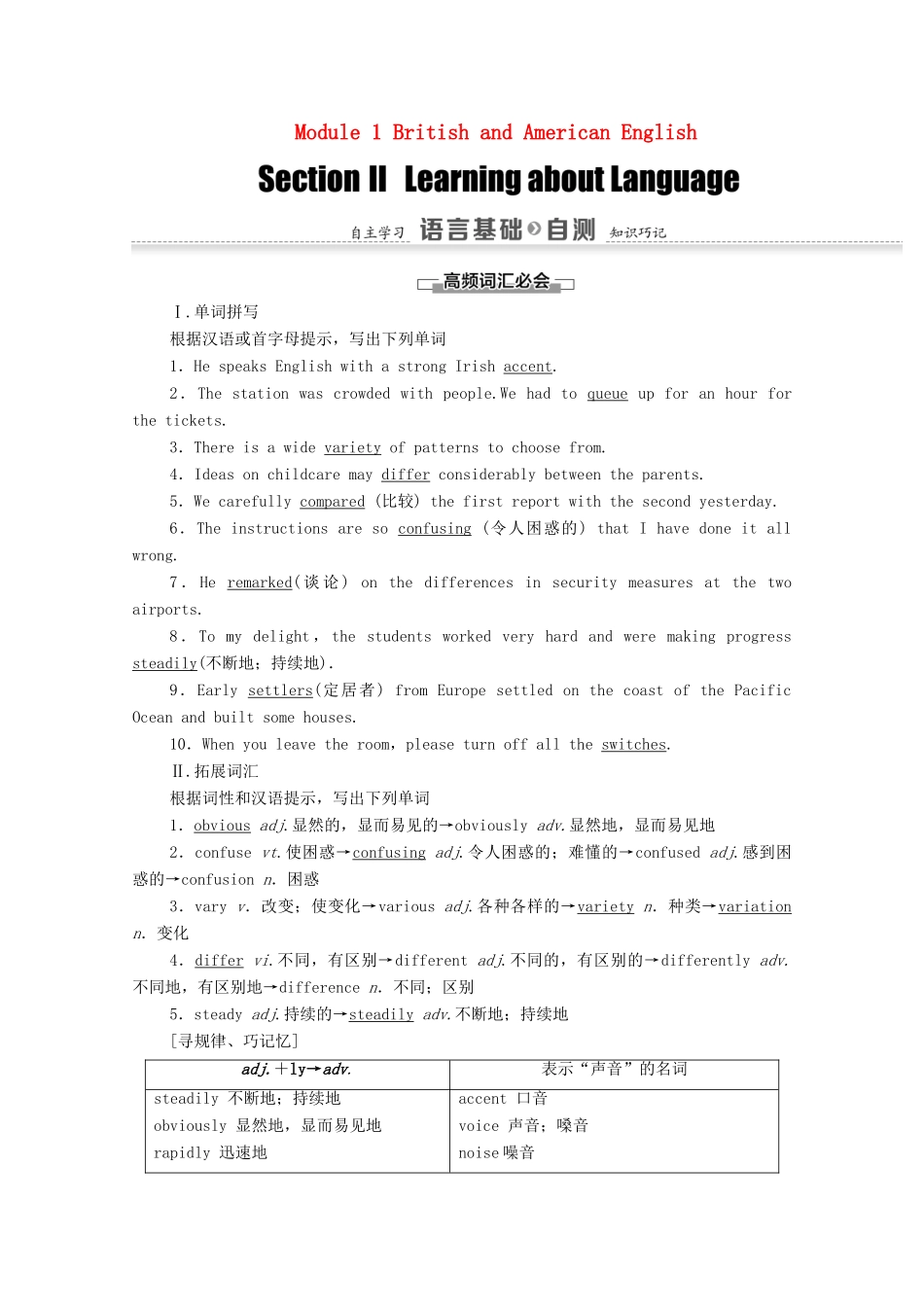 高中英语 Module 1 British and American English Section Ⅱ Learning about Language（教师用书）教案 外研版必修5-外研版高二必修5英语教案_第1页