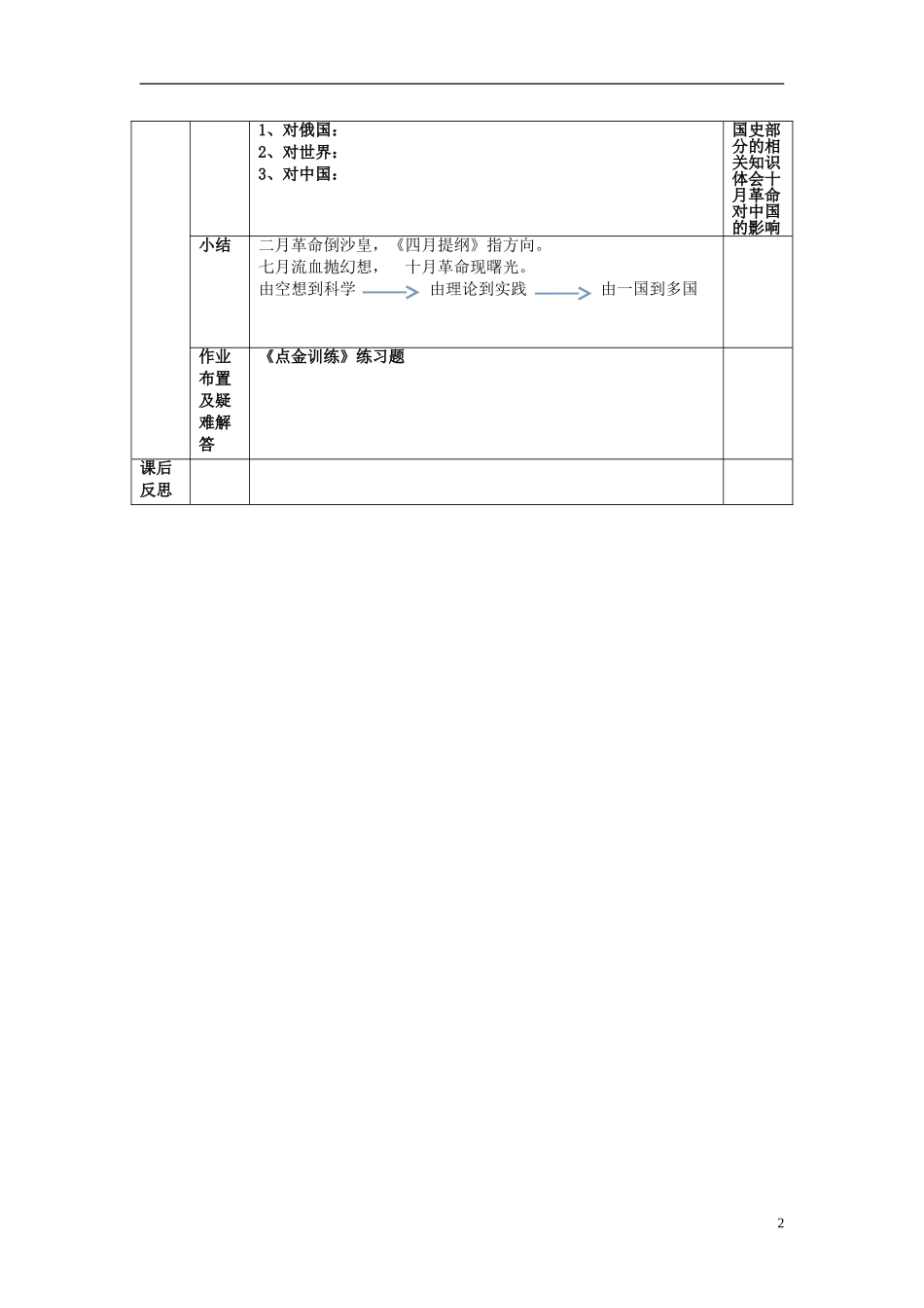 高中历史《俄国十月社会主义革命》教学设计 人民版必修1-人民版高一必修1历史教案_第2页