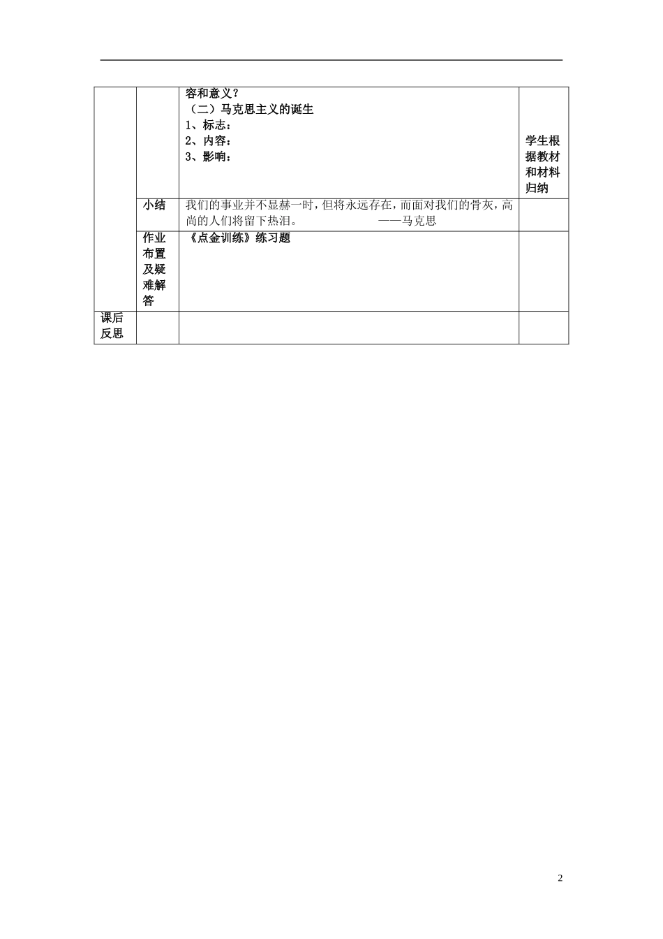 高中历史《马克思主义的诞生》教学设计 人民版必修1-人民版高一必修1历史教案_第2页