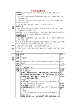 高中历史《马克思主义的诞生》教学设计 人民版必修1-人民版高一必修1历史教案