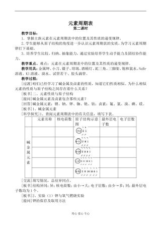 高中化学鲁科版必修2元素周期表 第2课时
