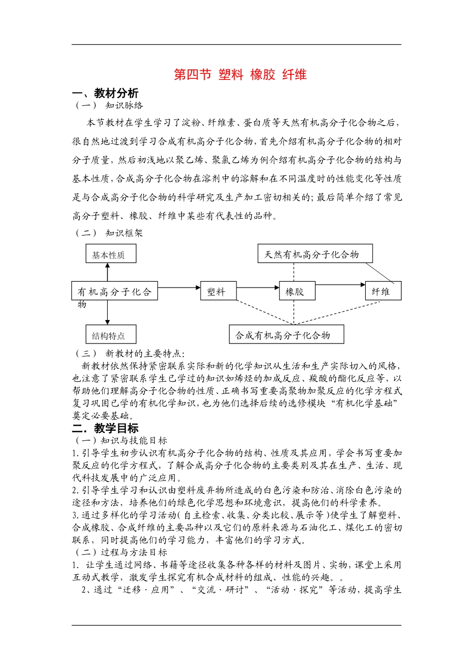 高中化学第四节 塑料 橡胶 纤维新人教版必修2_第1页
