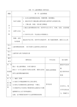 高中化学下学期《元素周期表》教学设计-人教版高中全册化学教案