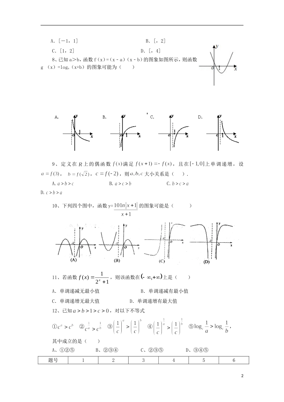 高三数学上学期周练试题-人教版高三全册数学试题_第2页