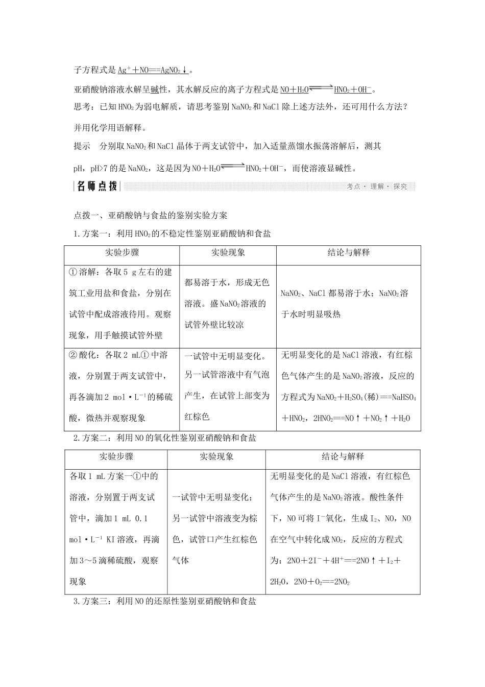 高中化学 专题3 物质的检验与鉴别 课题二 亚硝酸钠和食盐的鉴别教案（选修6）-人教版高中选修6化学教案_第2页