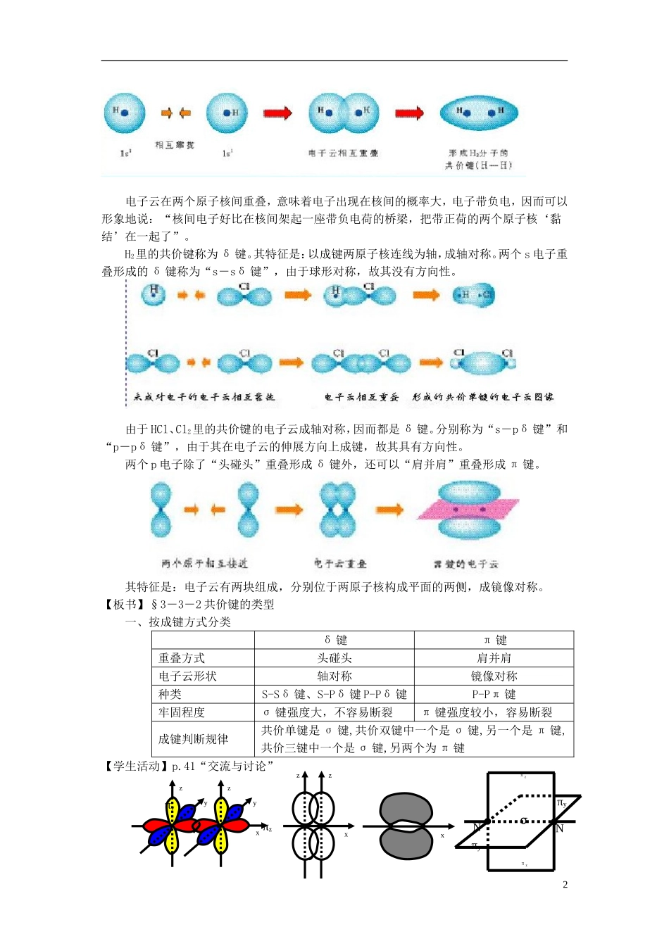 高中化学 《共价键 原子晶体》教案1 苏教版选修3_第2页