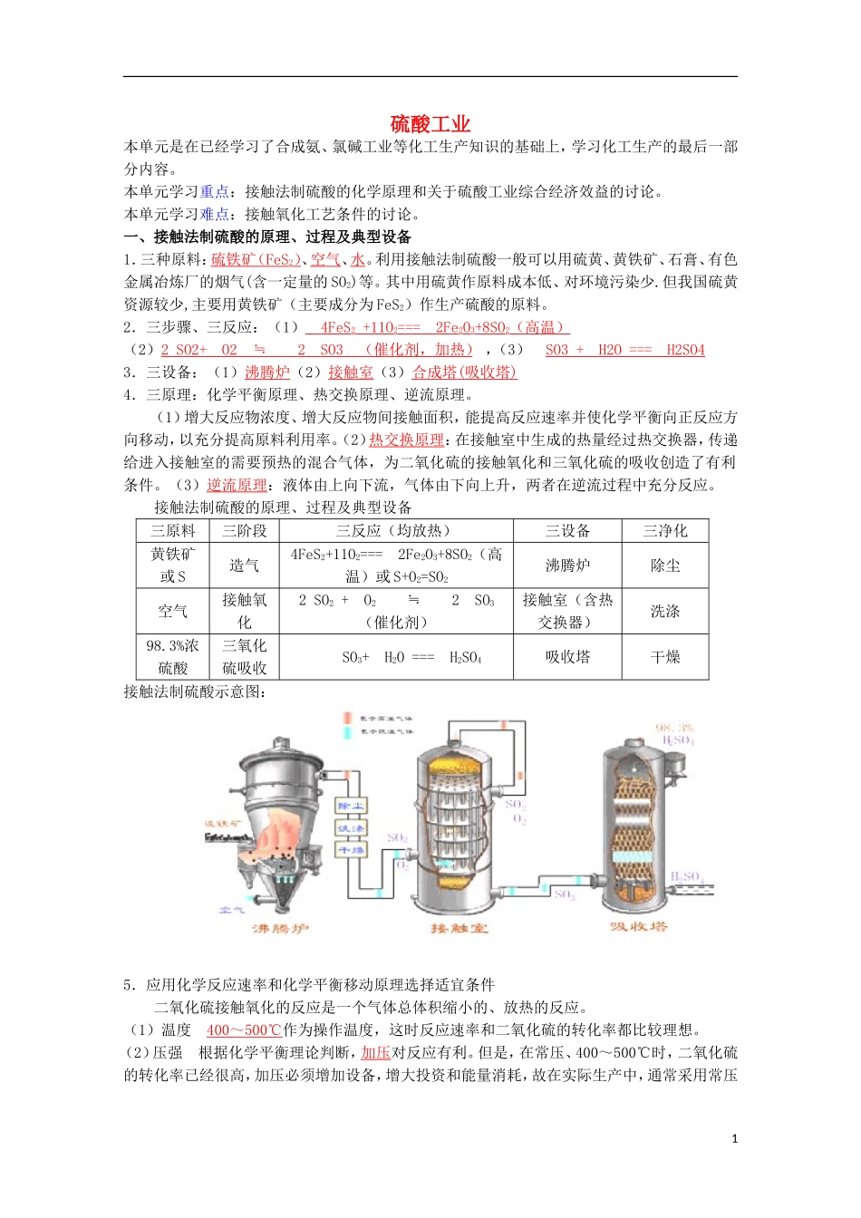 高中化学 2.3 硫酸工业教案2 苏教版选修2-苏教版高中选修2化学教案_第1页