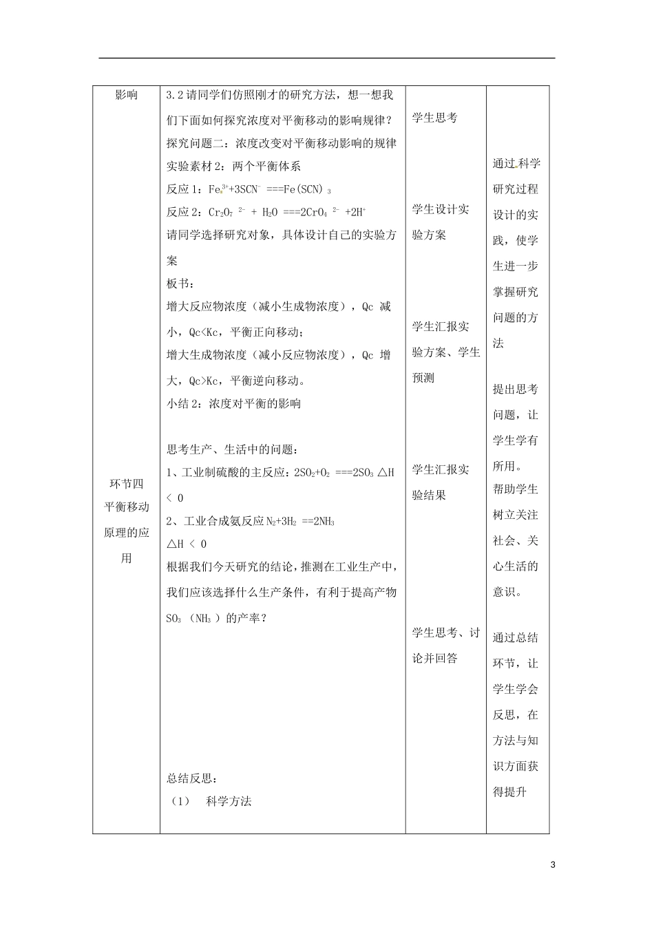 高中化学 2.2.3《反应条件对化学平衡的影响》教学设计 鲁科版选修4_第3页