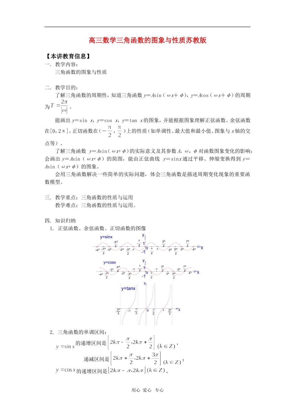 高三数学三角函数的图象与性质苏教版知识精讲_第1页