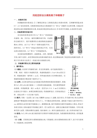 高中化学 1.2 用纸层析法分离铁离子和铜离子教案 苏教版选修6-苏教版高中选修6化学教案