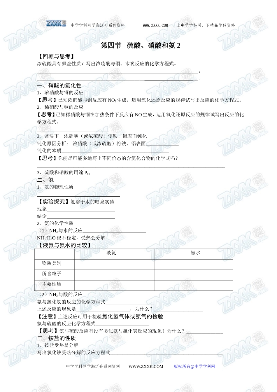 第四节 硫酸、硝酸和氨2_第1页