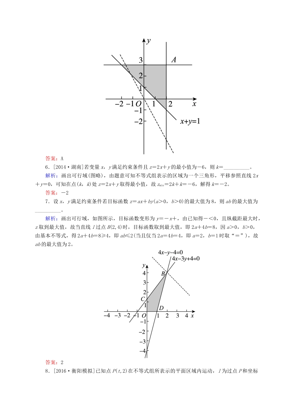 高三数学一轮总复习 第六章 不等式、推理与证明 6.3 二元一次不等式(组)与简单的线性规划问题开卷速查-人教版高三全册数学试题_第3页