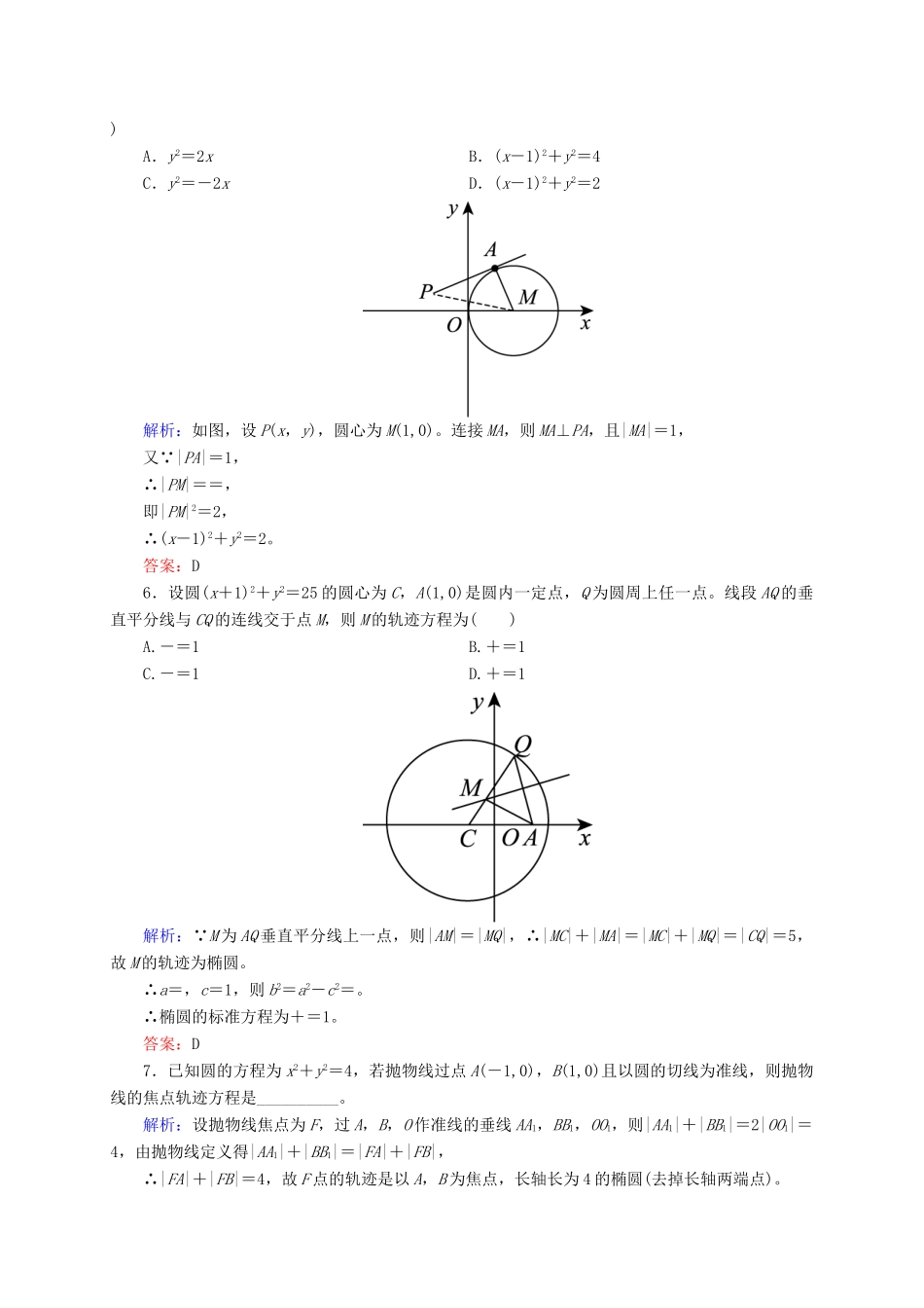 高三数学一轮总复习 第八章 解析几何 8.8 曲线与方程开卷速查-人教版高三全册数学试题_第2页