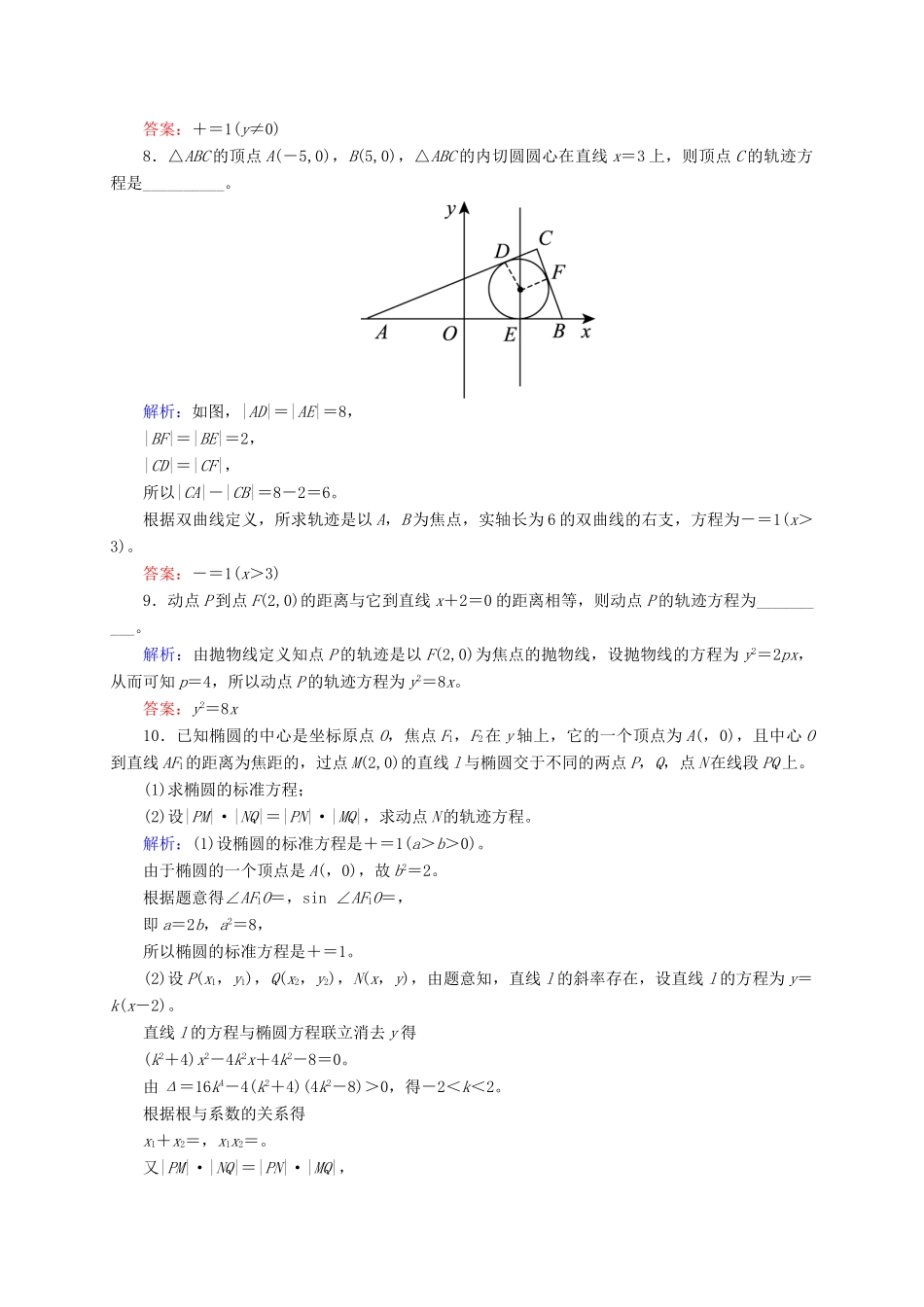 高三数学一轮总复习 第八章 解析几何 8.8 曲线与方程开卷速查-人教版高三全册数学试题_第3页