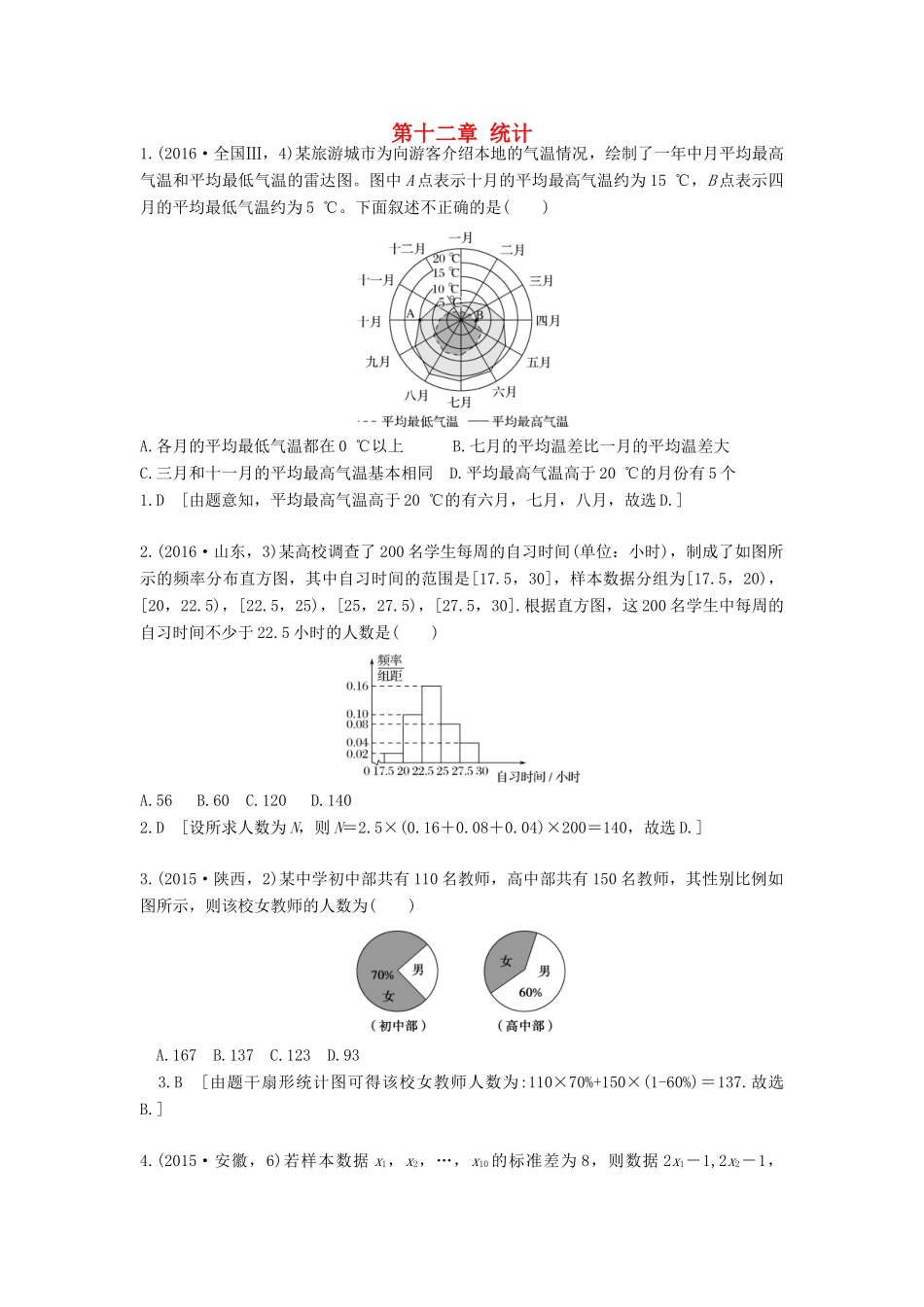 高三数学一轮复习（3年真题分类考情精解读知识全通关题型全突破能力大提升）第十二章 统计试题 理-人教版高三全册数学试题_第1页