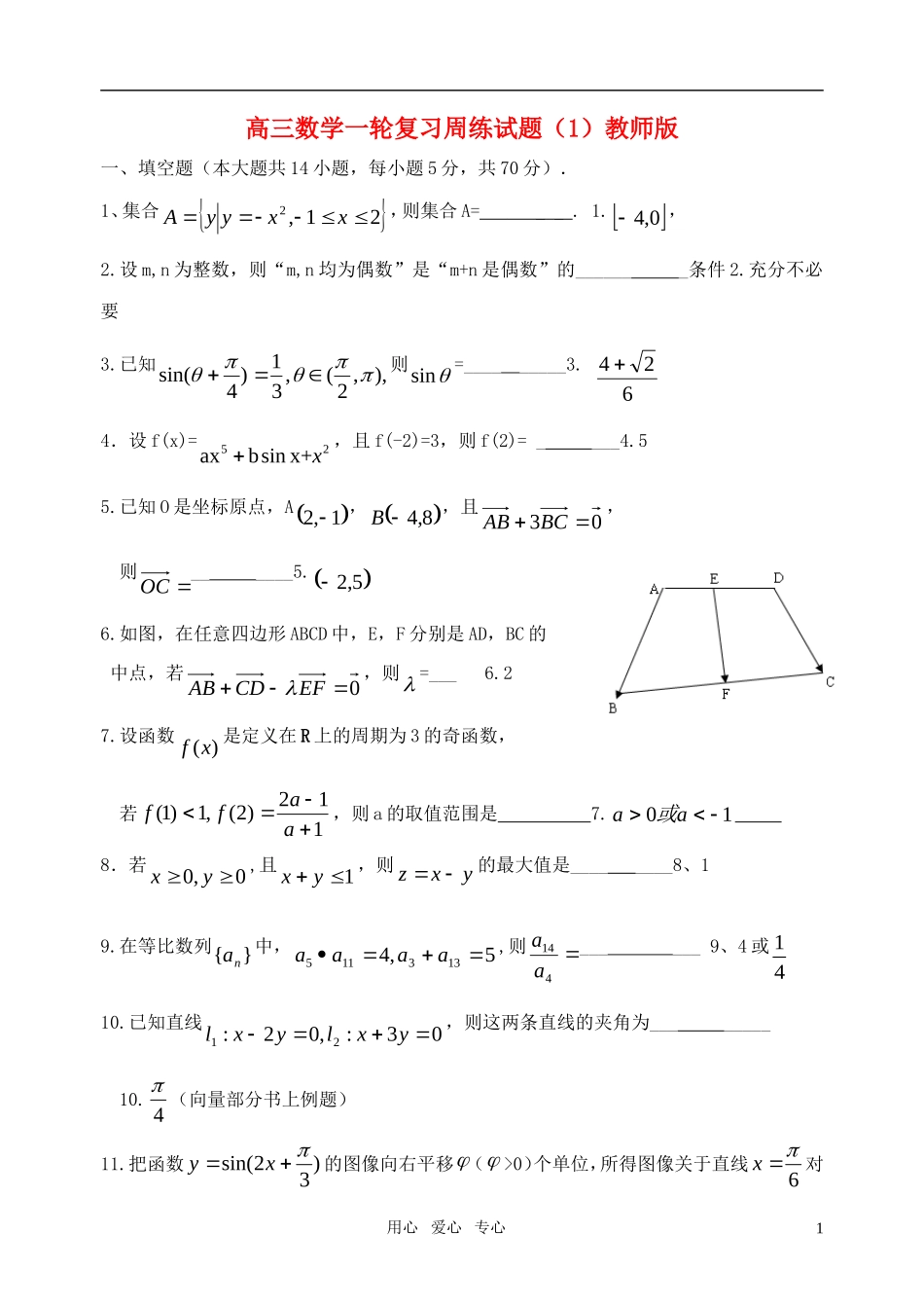高三数学一轮复习周练试题（1）教师版苏科版_第1页