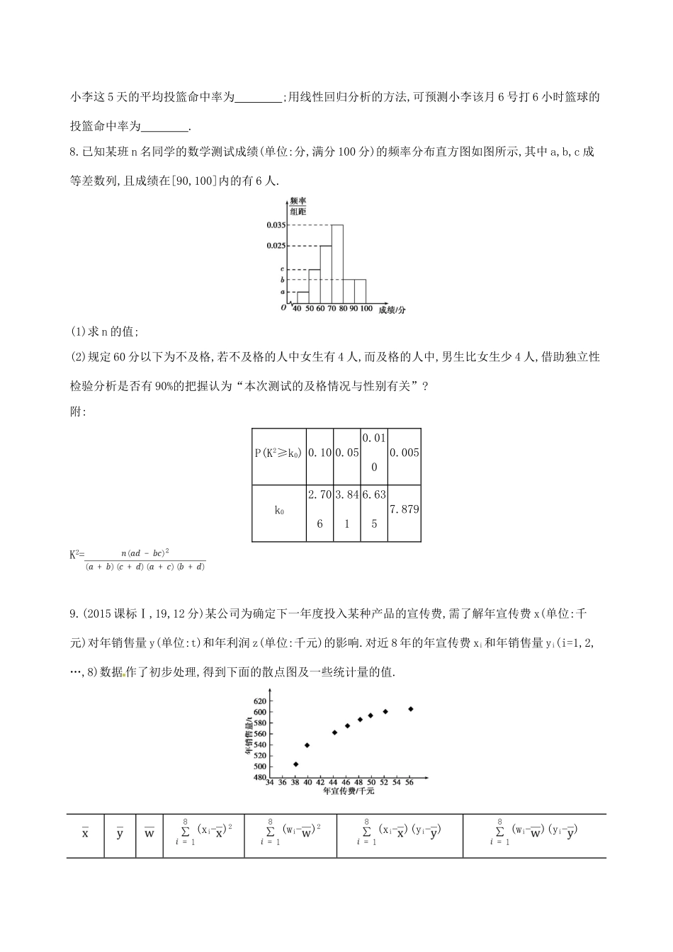 高三数学一轮复习 第十章 概率与统计 第五节 变量的相关关系、统计案例夯基提能作业本 文-人教版高三全册数学试题_第3页