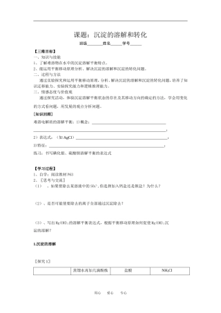 沉淀的溶解和转化公开课学案