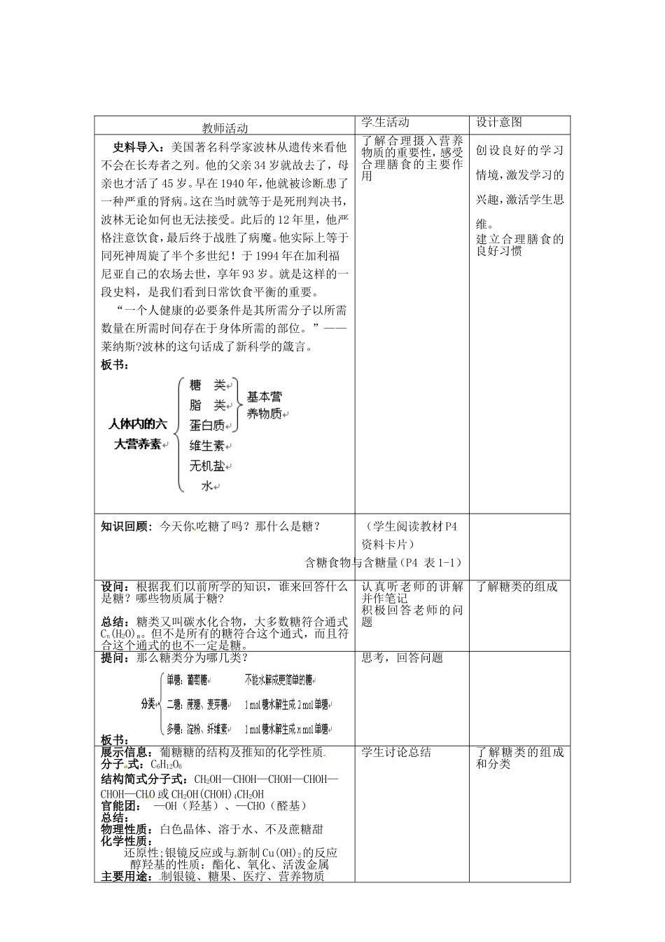 本课程《饮食与化学（饮食中的糖类）》教案-人教版高一全册化学教案_第2页