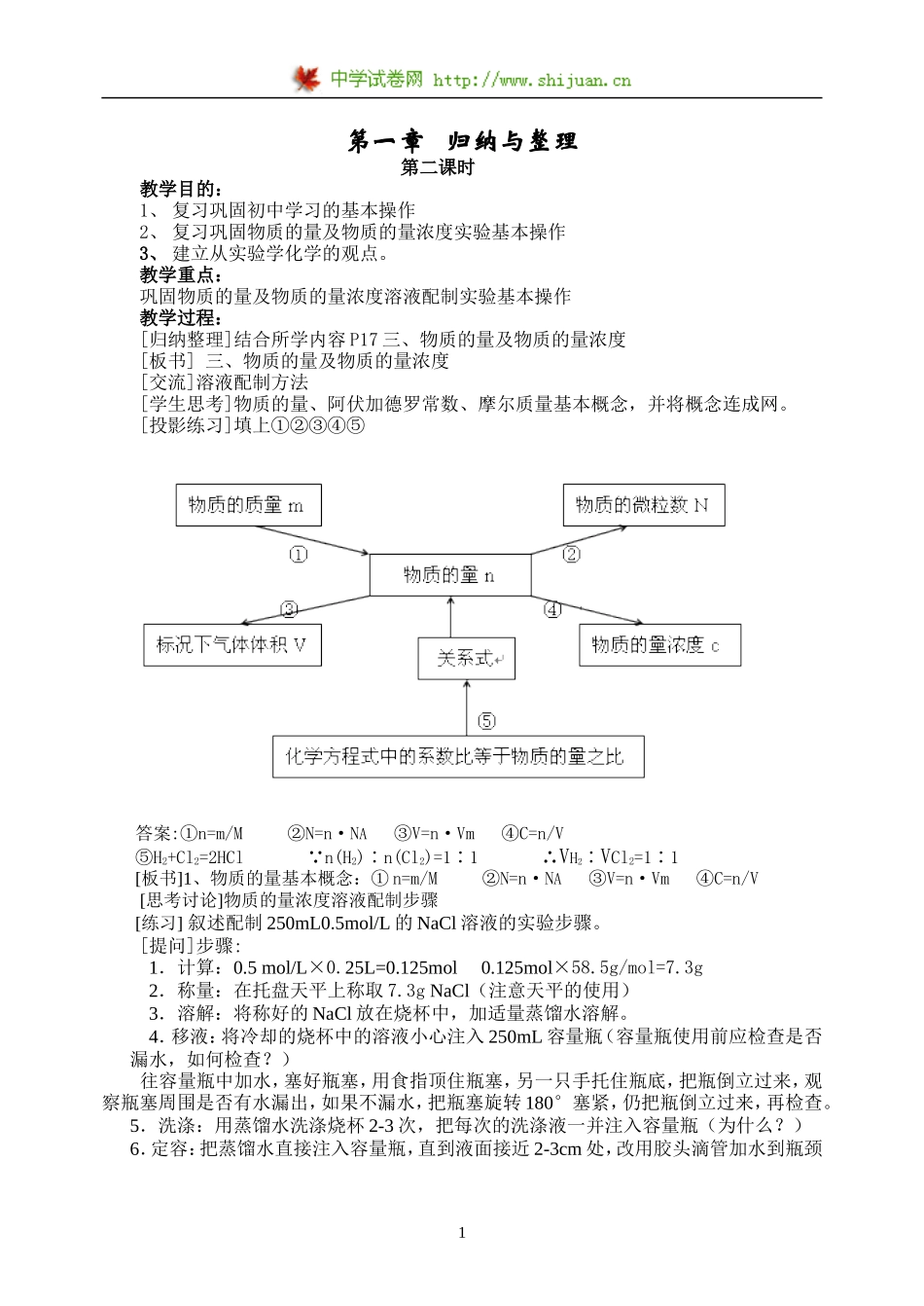 必修1-1《从实验学化学》复习（第二课时）_第1页