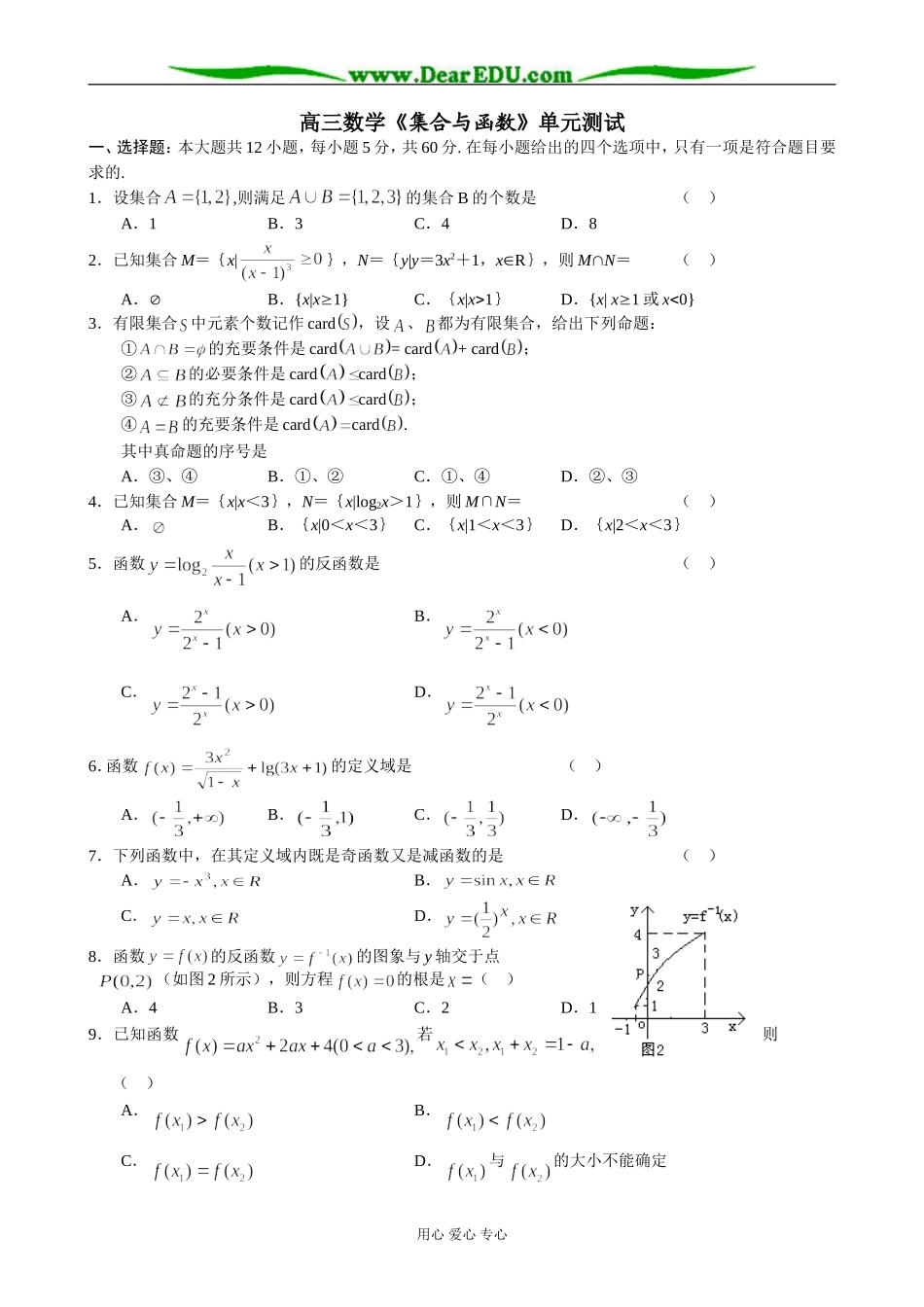 高三数学《集合与函数》单元测试_第1页