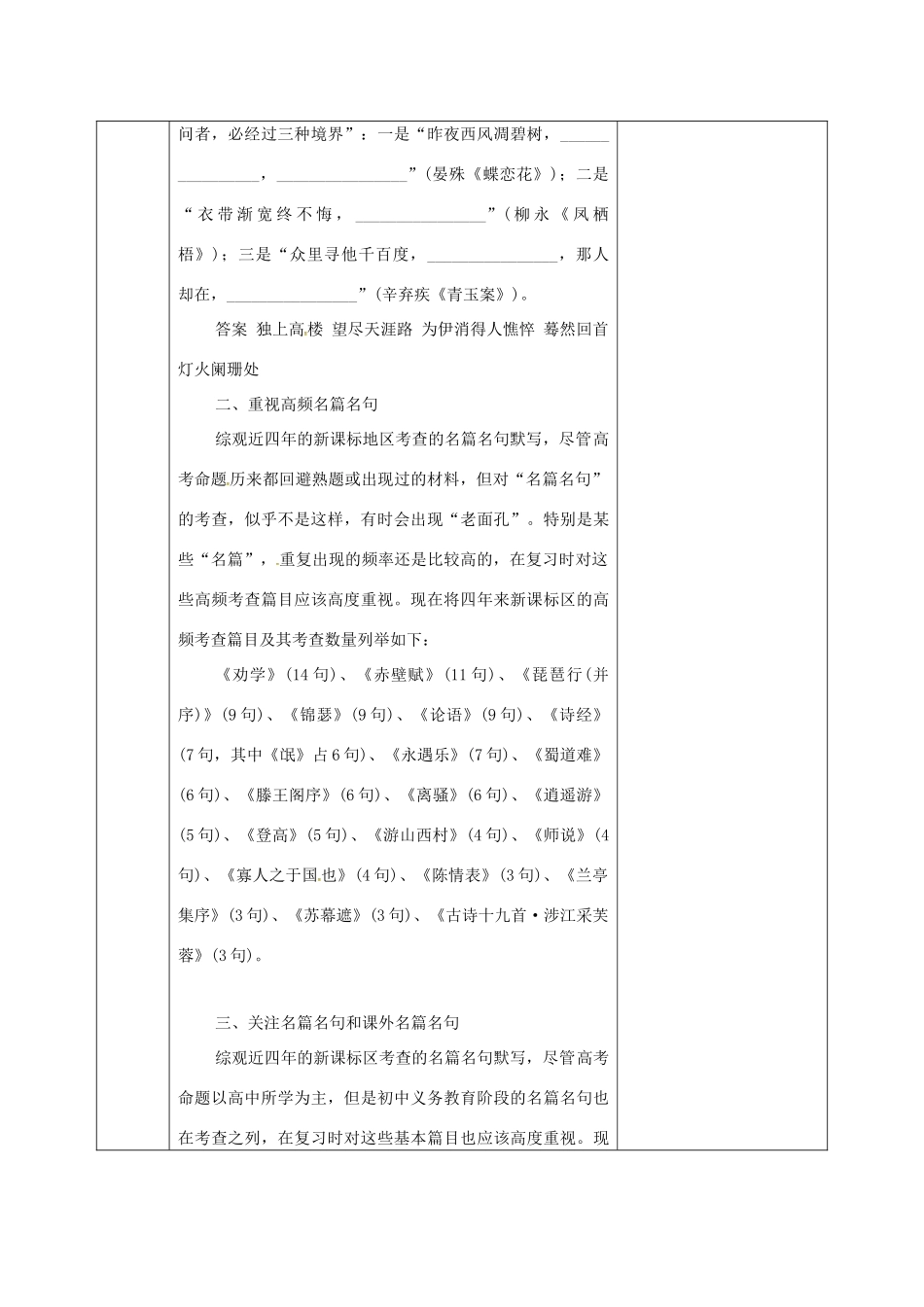 安徽省长丰县高三语文总复习 专题十二 名句名篇默写教案-人教版高三全册语文教案_第3页